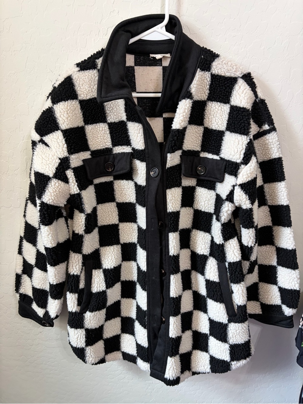 JODIFL Black & White Checkered Teddy Jacket